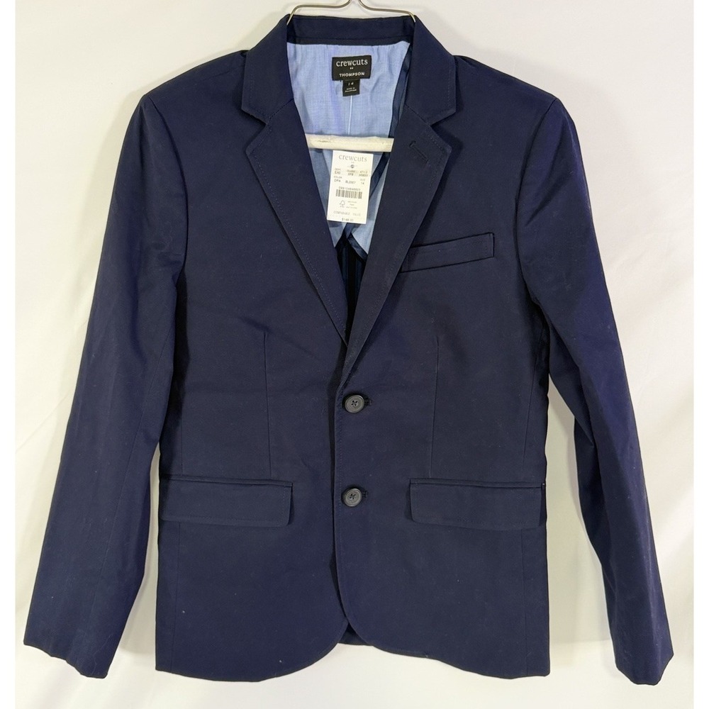 Crewcuts Dark Navy Blue Thompson Two-Button Blazer Cotton Blend Boys Size 14 NWT